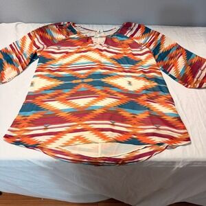Cato 18W 20W Cold Shoulder Tunic‎ Dress Aztec Print Long Sleeve Keyhole Neck